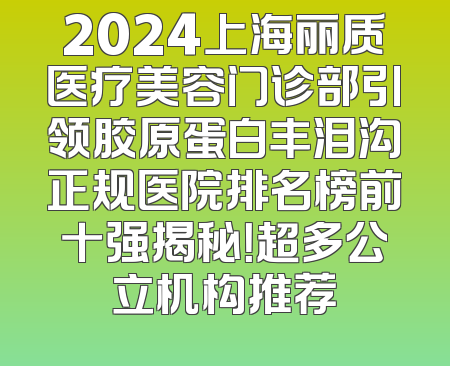 2024上海丽质医疗美容门诊部引领胶原蛋白丰泪沟正规医院排名榜前十强揭秘！超多公立机构推荐