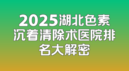 2025湖北色素沉着清除术医院排名大解密