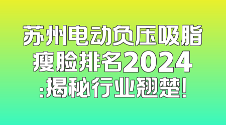 苏州电动负压吸脂瘦脸排名2024：揭秘行业翘楚！