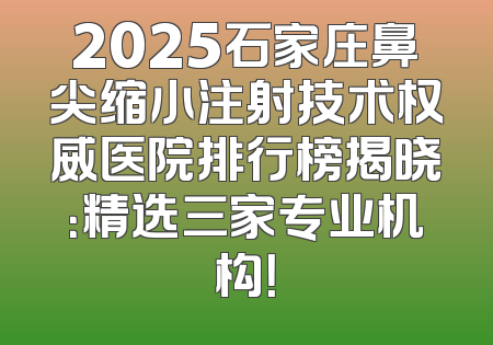 2025石家庄鼻尖缩小注射技术权威医院排行榜揭晓：精选三家专业机构！