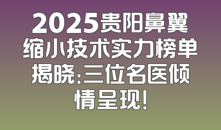 2025贵阳鼻翼缩小技术实力榜单揭晓：三位名医倾情呈现！