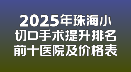 2025年珠海小切口手术提升排名前十医院及价格表