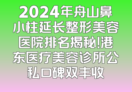 2024年舟山鼻小柱延长整形美容医院排名揭秘！港东医疗美容诊所公私口碑双丰收
