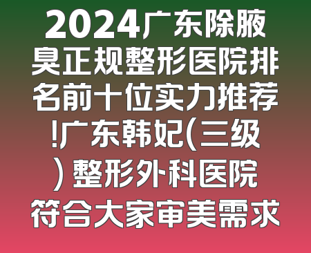 2024广东除腋臭正规整形医院排名前十位实力推荐！广东韩妃(三级) 整形外科医院符合大家审美需求