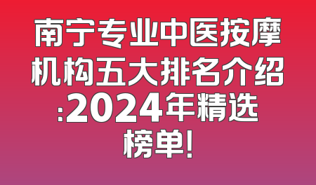 南宁专业中医按摩机构五大排名介绍：2024年精选榜单！