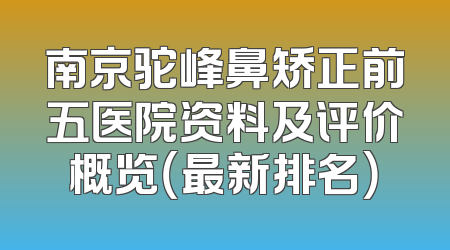 南京驼峰鼻矫正前五医院资料及评价概览（最新排名）