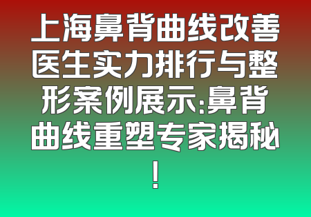 上海鼻背曲线改善医生实力排行与整形案例展示：鼻背曲线重塑专家揭秘！