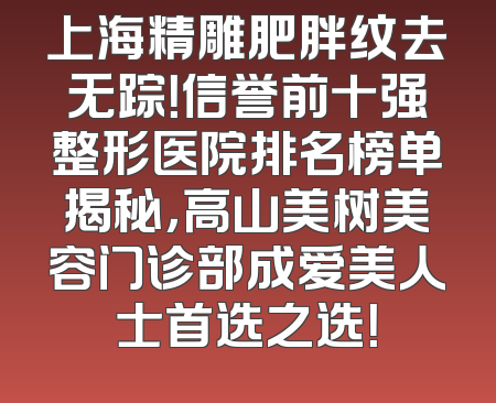 上海精雕肥胖纹去无踪！信誉前十强整形医院排名榜单揭秘，高山美树美容门诊部成爱美人士首选之选！
