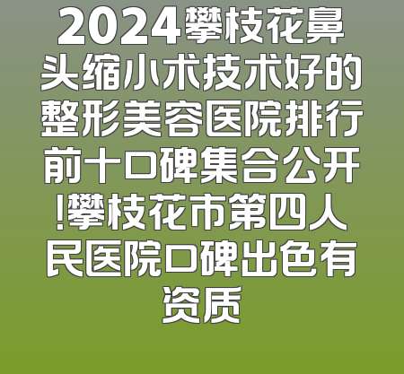 2024攀枝花鼻头缩小术技术好的整形美容医院排行前十口碑集合公开！攀枝花市第四人民医院口碑出色有资质