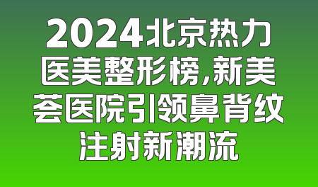2024北京热力医美整形榜，新美荟医院引领鼻背纹注射新潮流