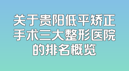 关于贵阳低平矫正手术三大整形医院的排名概览