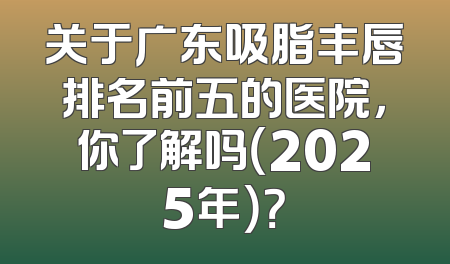 关于广东吸脂丰唇排名前五的医院，你了解吗（2025年）？