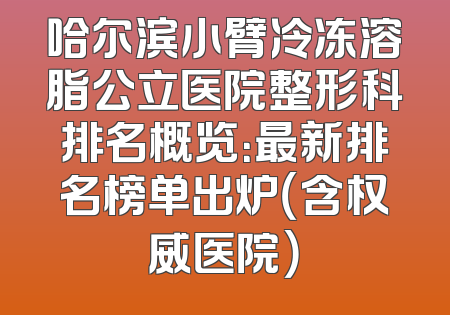 哈尔滨小臂冷冻溶脂公立医院整形科排名概览：最新排名榜单出炉（含权威医院）