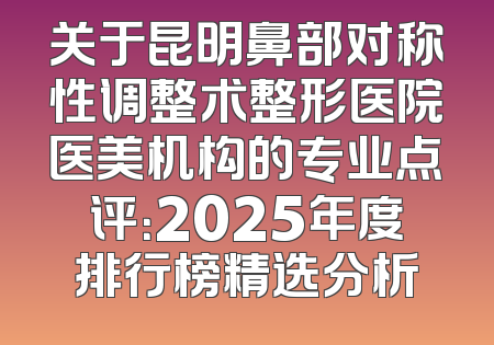 关于昆明鼻部对称性调整术整形医院医美机构的专业点评：2025年度排行榜精选分析
