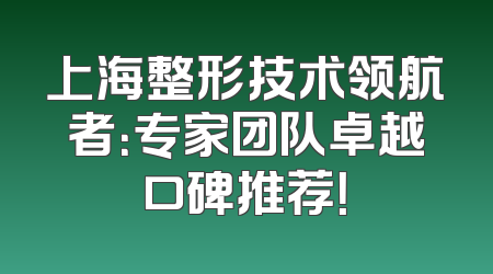 上海整形技术领航者：专家团队卓越口碑推荐！