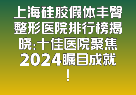 上海硅胶假体丰臀整形医院排行榜揭晓：十佳医院聚焦2024瞩目成就！