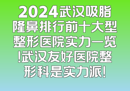 2024武汉吸脂隆鼻排行前十大型整形医院实力一览！武汉友好医院整形科是实力派！