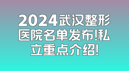 2024武汉整形医院名单发布！私立重点介绍！
