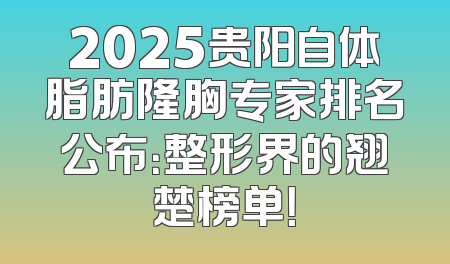 2025贵阳自体脂肪隆胸专家排名公布：整形界的翘楚榜单！