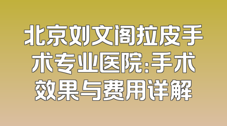 北京刘文阁拉皮手术专业医院：手术效果与费用详解