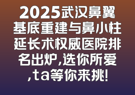 2025武汉鼻翼基底重建与鼻小柱延长术权威医院排名出炉，选你所爱，ta等你来挑！