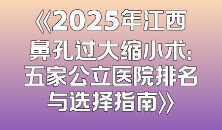 《2025年江西鼻孔过大缩小术：五家公立医院排名与选择指南》