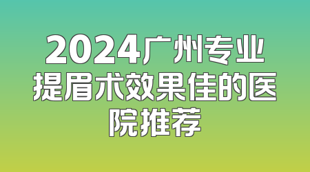 2024广州专业提眉术效果佳的医院推荐