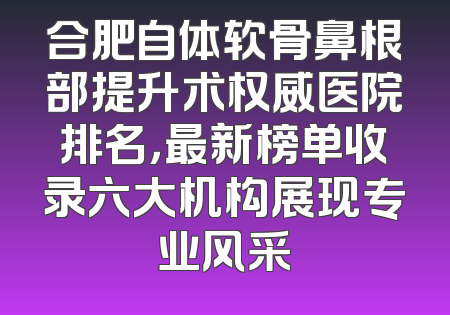 合肥自体软骨鼻根部提升术权威医院排名，最新榜单收录六大机构展现专业风采