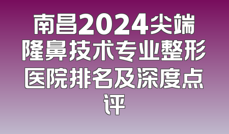 南昌2024尖端隆鼻技术专业整形医院排名及深度点评
