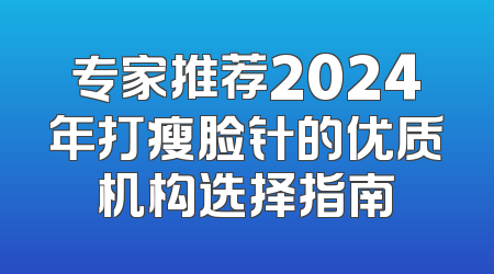 专家推荐2024年打瘦脸针的优质机构选择指南