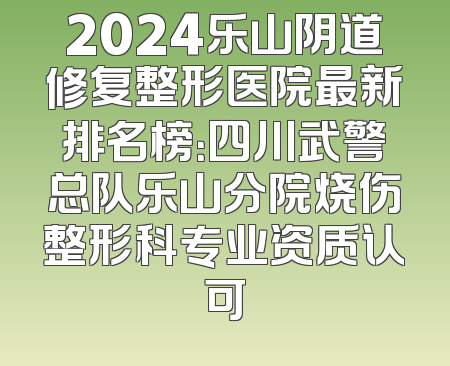2024乐山阴道修复整形医院最新排名榜：四川武警总队乐山分院烧伤整形科专业资质认可