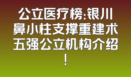 公立医疗榜：银川鼻小柱支撑重建术五强公立机构介绍！