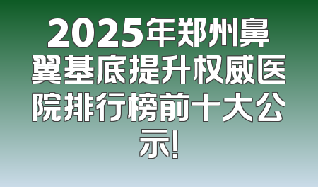 2025年郑州鼻翼基底提升权威医院排行榜前十大公示！