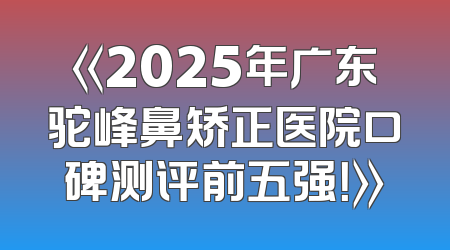《2025年广东驼峰鼻矫正医院口碑测评前五强！》