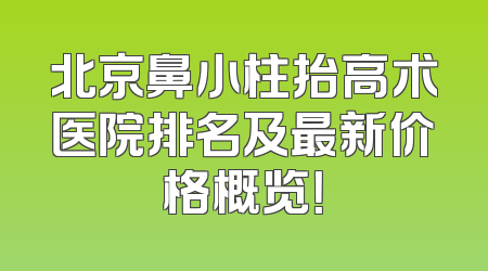 北京鼻小柱抬高术医院排名及最新价格概览！