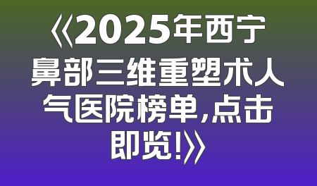 《2025年西宁鼻部三维重塑术人气医院榜单，点击即览！》