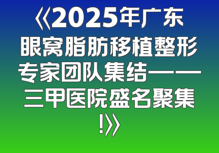 《2025年广东眼窝脂肪移植整形专家团队集结——三甲医院盛名聚集！》