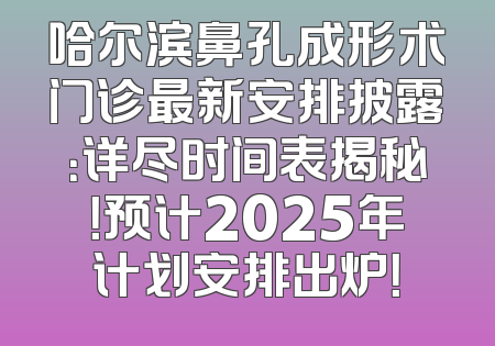 哈尔滨鼻孔成形术门诊最新安排披露：详尽时间表揭秘！预计2025年计划安排出炉！