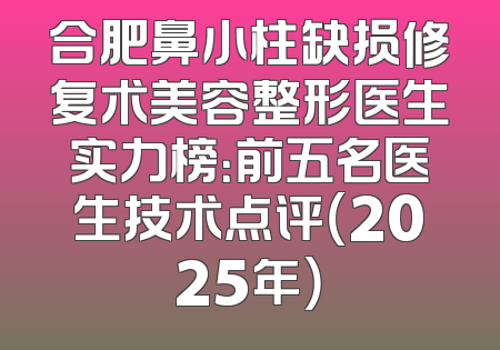 合肥鼻小柱缺损修复术美容整形医生实力榜：前五名医生技术点评（2025年）