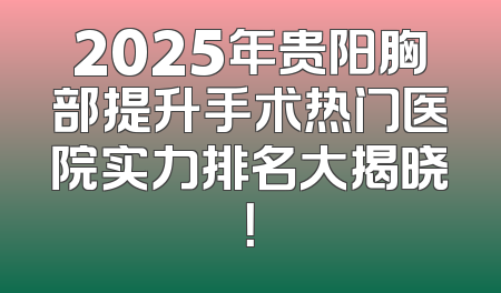 2025年贵阳胸部提升手术热门医院实力排名大揭晓！