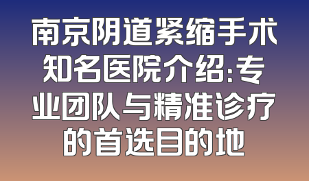南京阴道紧缩手术知名医院介绍：专业团队与精准诊疗的首选目的地