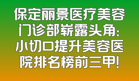 保定丽景医疗美容门诊部崭露头角：小切口提升美容医院排名榜前三甲！