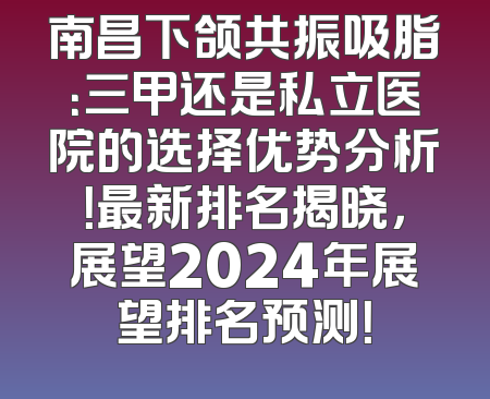 南昌下颌共振吸脂：三甲还是私立医院的选择优势分析！最新排名揭晓，展望2024年展望排名预测！