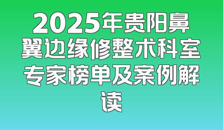 2025年贵阳鼻翼边缘修整术科室专家榜单及案例解读