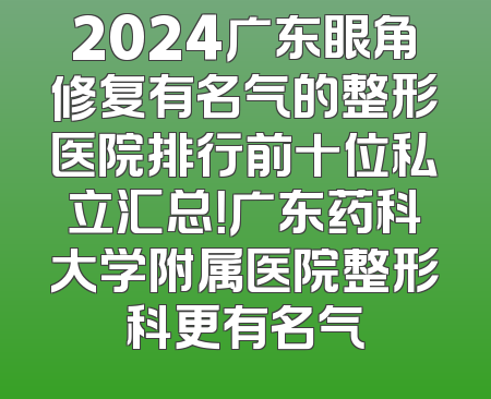 2024广东眼角修复有名气的整形医院排行前十位私立汇总！广东药科大学附属医院整形科更有名气