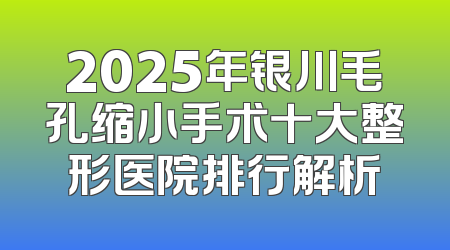 2025年银川毛孔缩小手术十大整形医院排行解析
