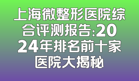 上海微整形医院综合评测报告：2024年排名前十家医院大揭秘