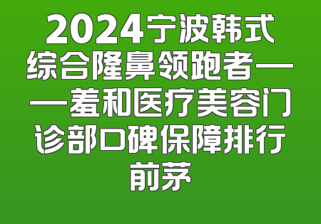 2024宁波韩式综合隆鼻领跑者——羞和医疗美容门诊部口碑保障排行前茅