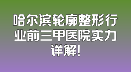 哈尔滨轮廓整形行业前三甲医院实力详解！