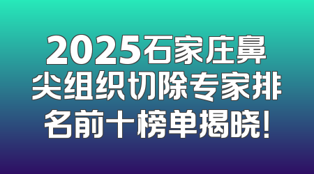 2025石家庄鼻尖组织切除专家排名前十榜单揭晓！